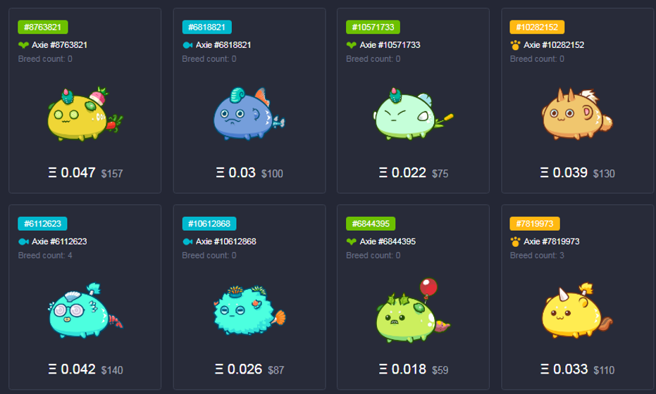 Торговля NFT в игре axie infinity
