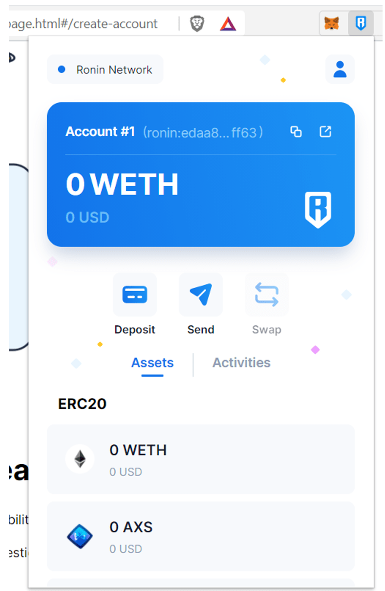 Вход в маркетплейс выполняется через Ronin Wallet