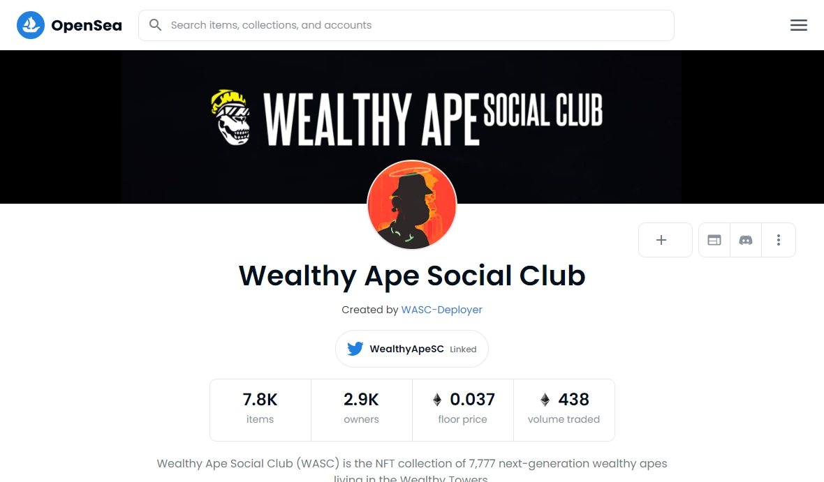 Wealthy Ape Social Club opensea