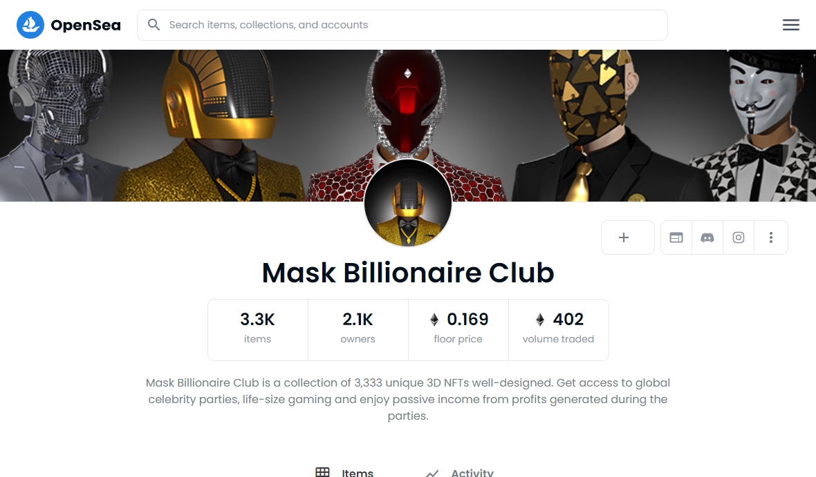 Mask Billionaire Club opensea