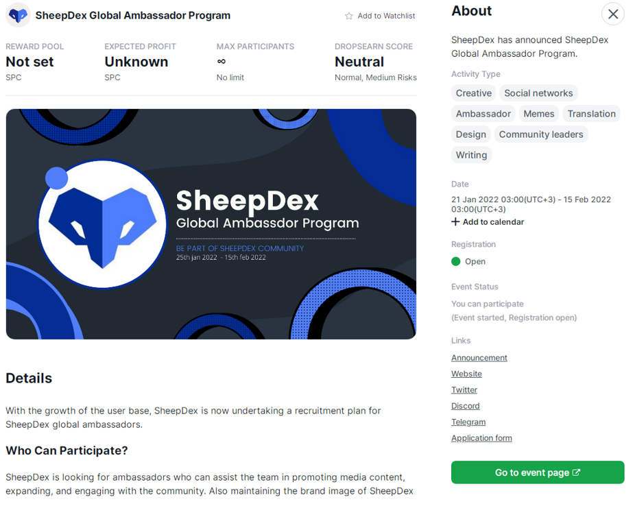SheepDex Global Ambassador Program