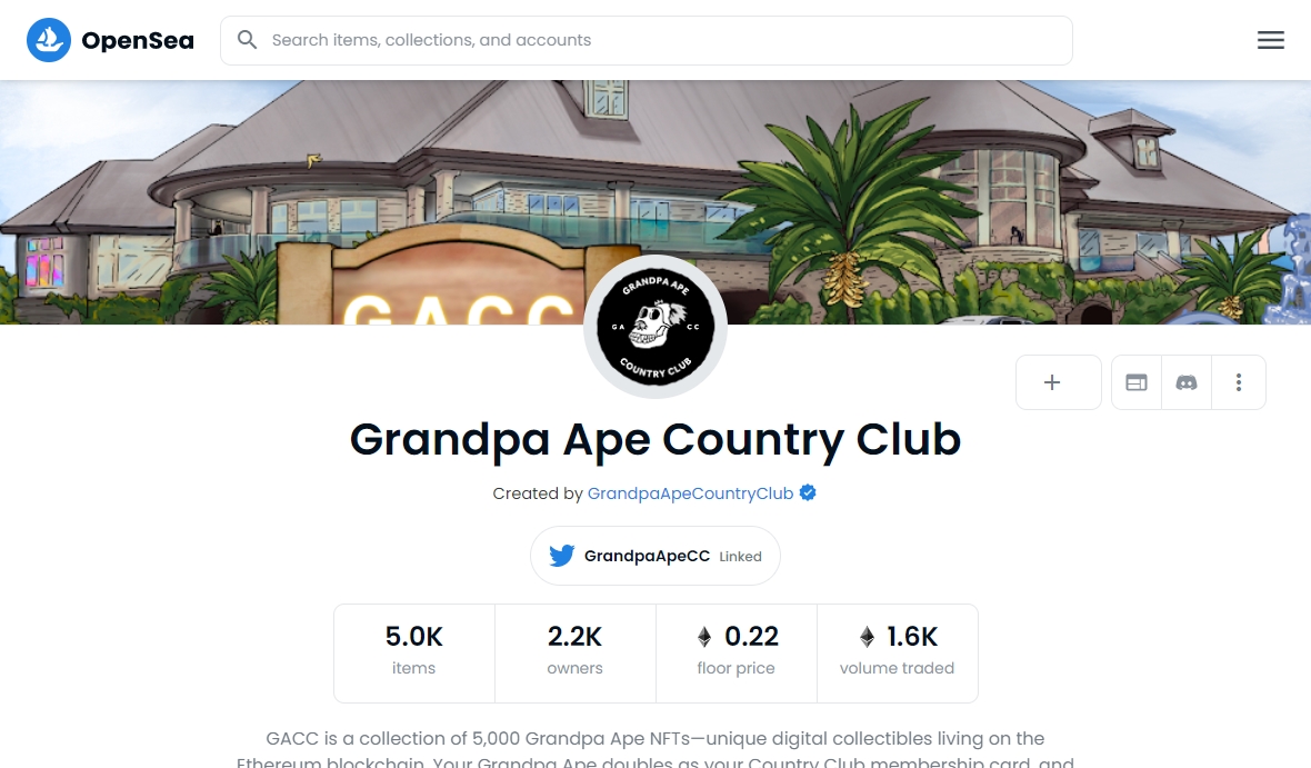 Grandpa Ape Country Club opensea