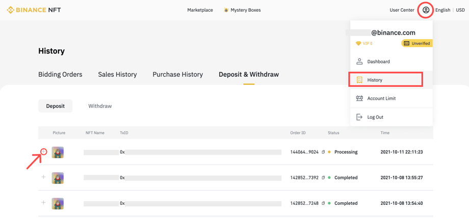 binance nft history
