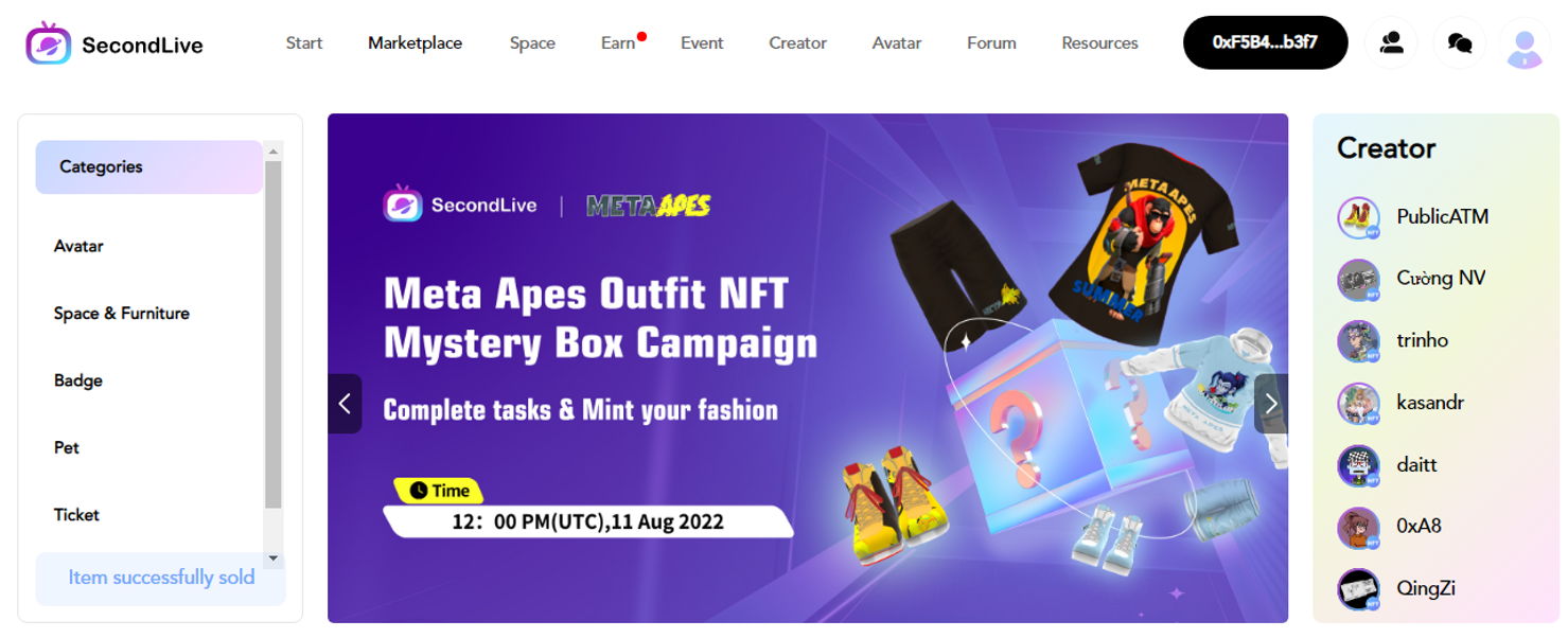 NFT Marketplace Second Life World